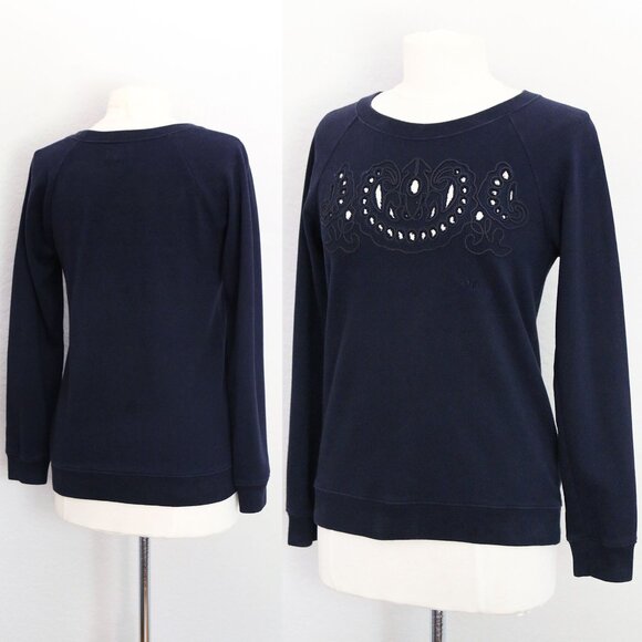 Madewell 100% Cotton Cutout Crewneck Pullover Sweatshirt Navy Blue Size S $72 - Picture 6 of 13